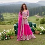 Absolutely stunning 3 piece heavy partywear dress in  high low pattern with real mirror zari work and pearl detailing