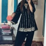 Velvet 3 Piece Suit with Real Mirror & Farshi Shalwar