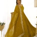 Elegant Roman silk Anarkali set
