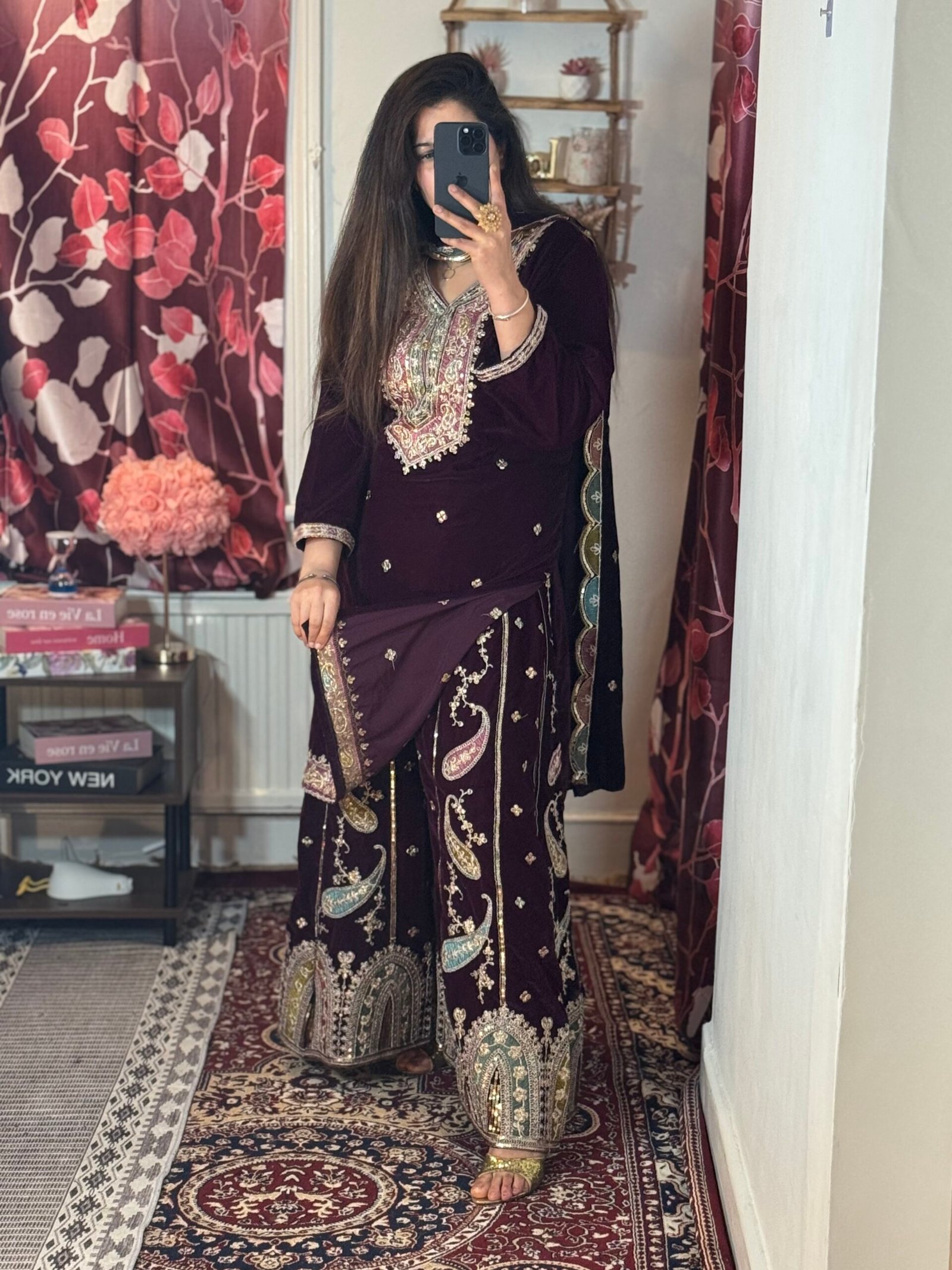 Velvet heavy embroidered Shararah suits - Image 3