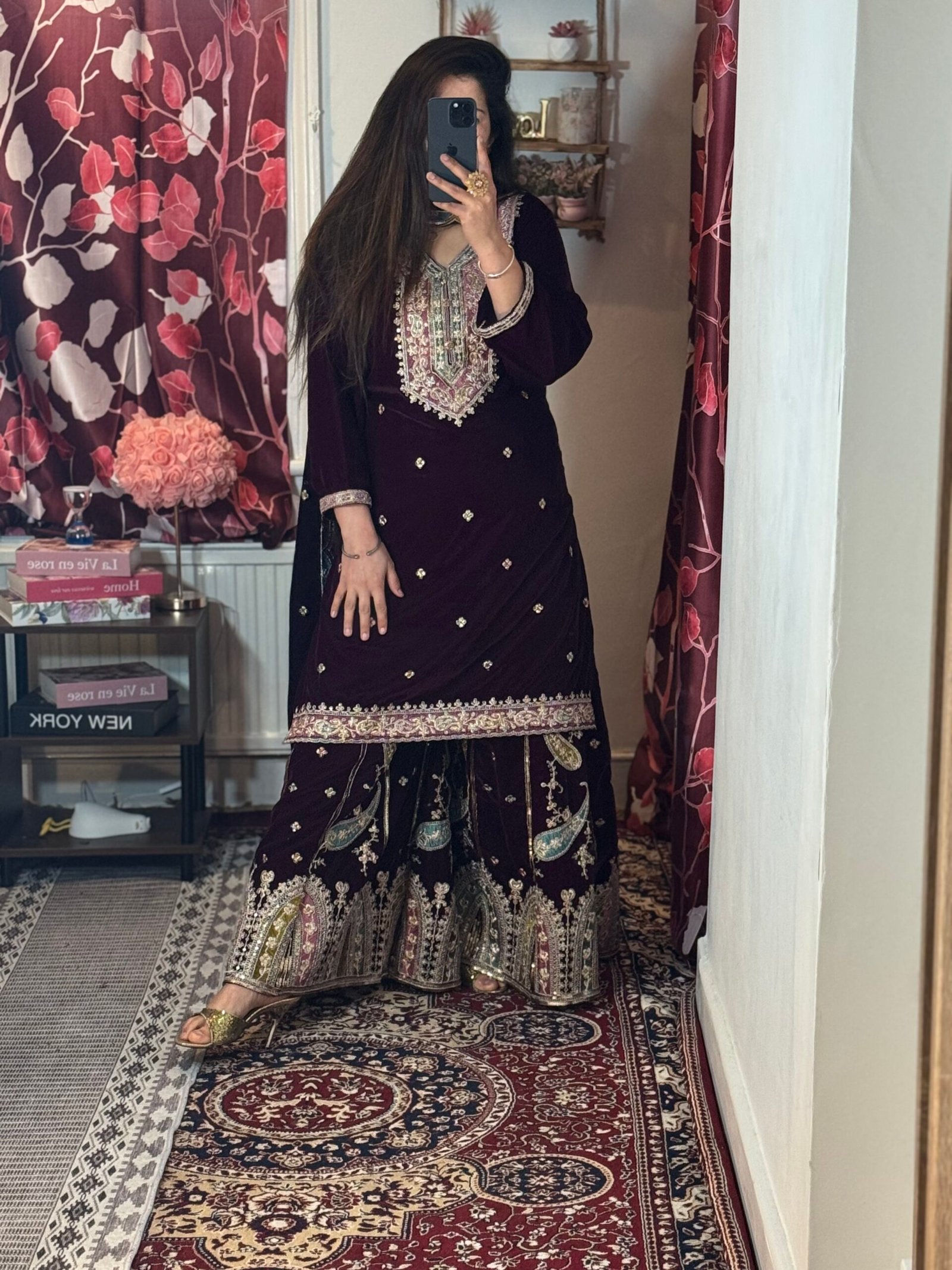 Velvet heavy embroidered Shararah suits - Image 2