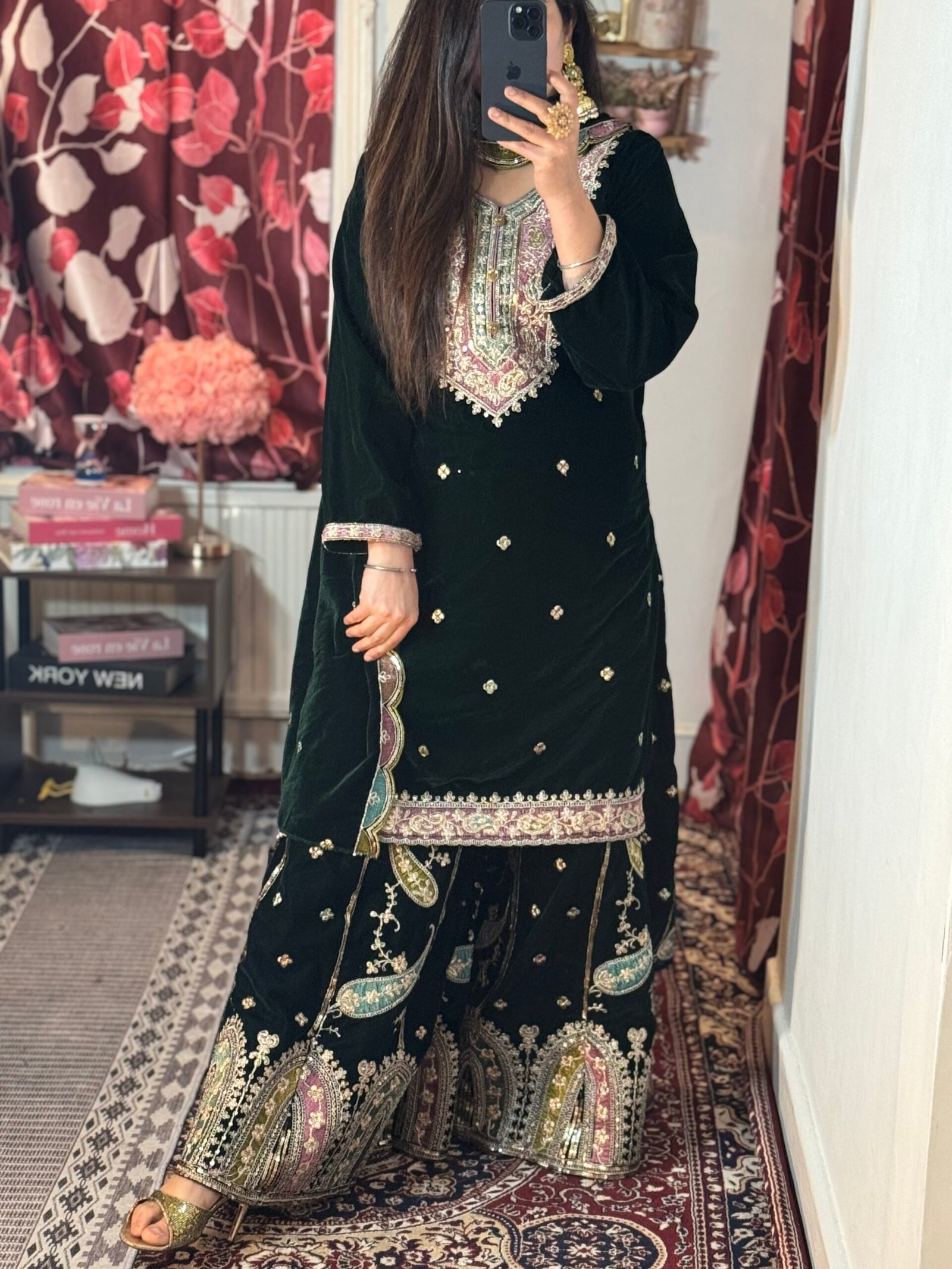 Velvet heavy embroidered Shararah suits - Image 4