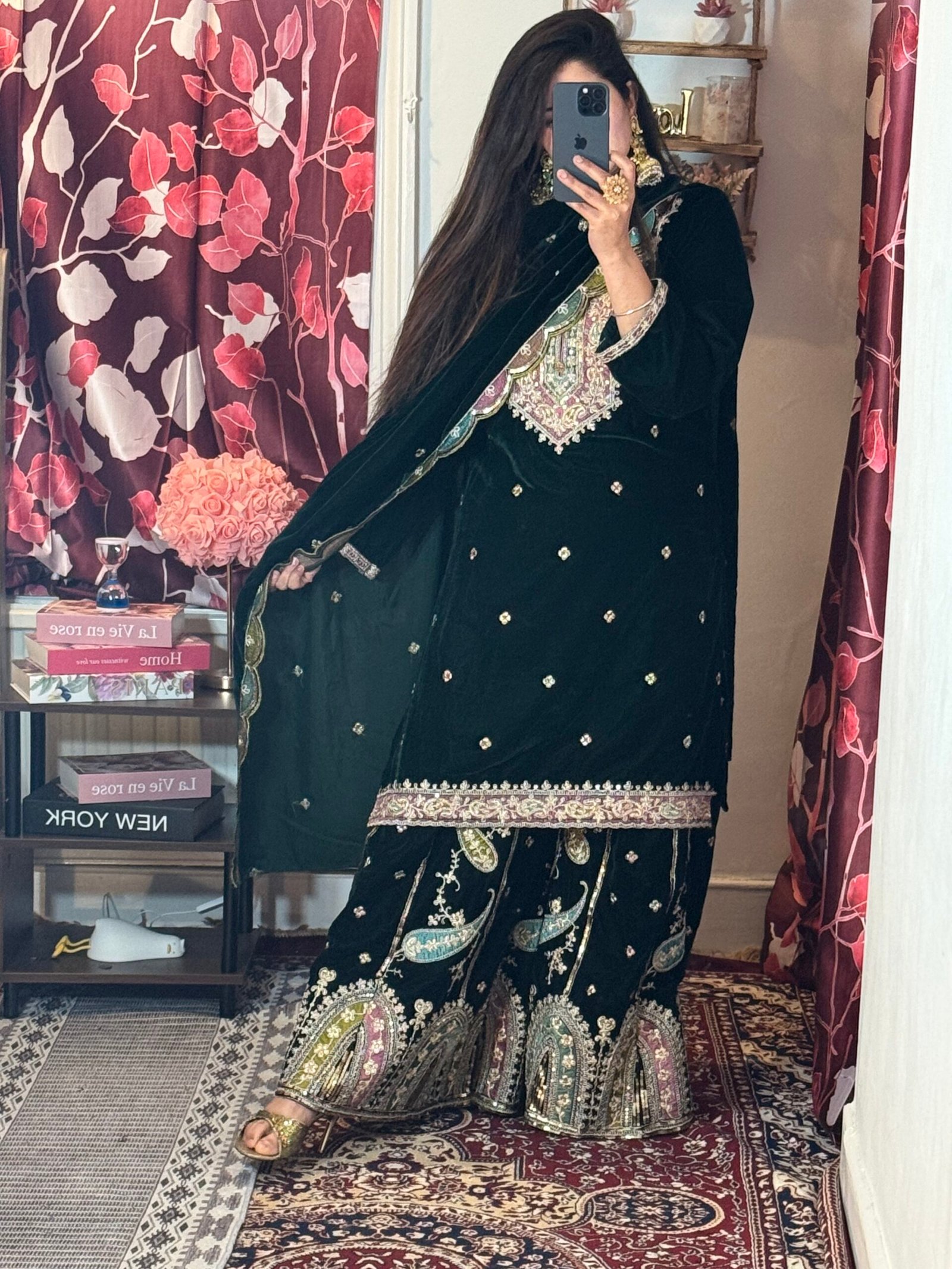 Velvet heavy embroidered Shararah suits - Image 5