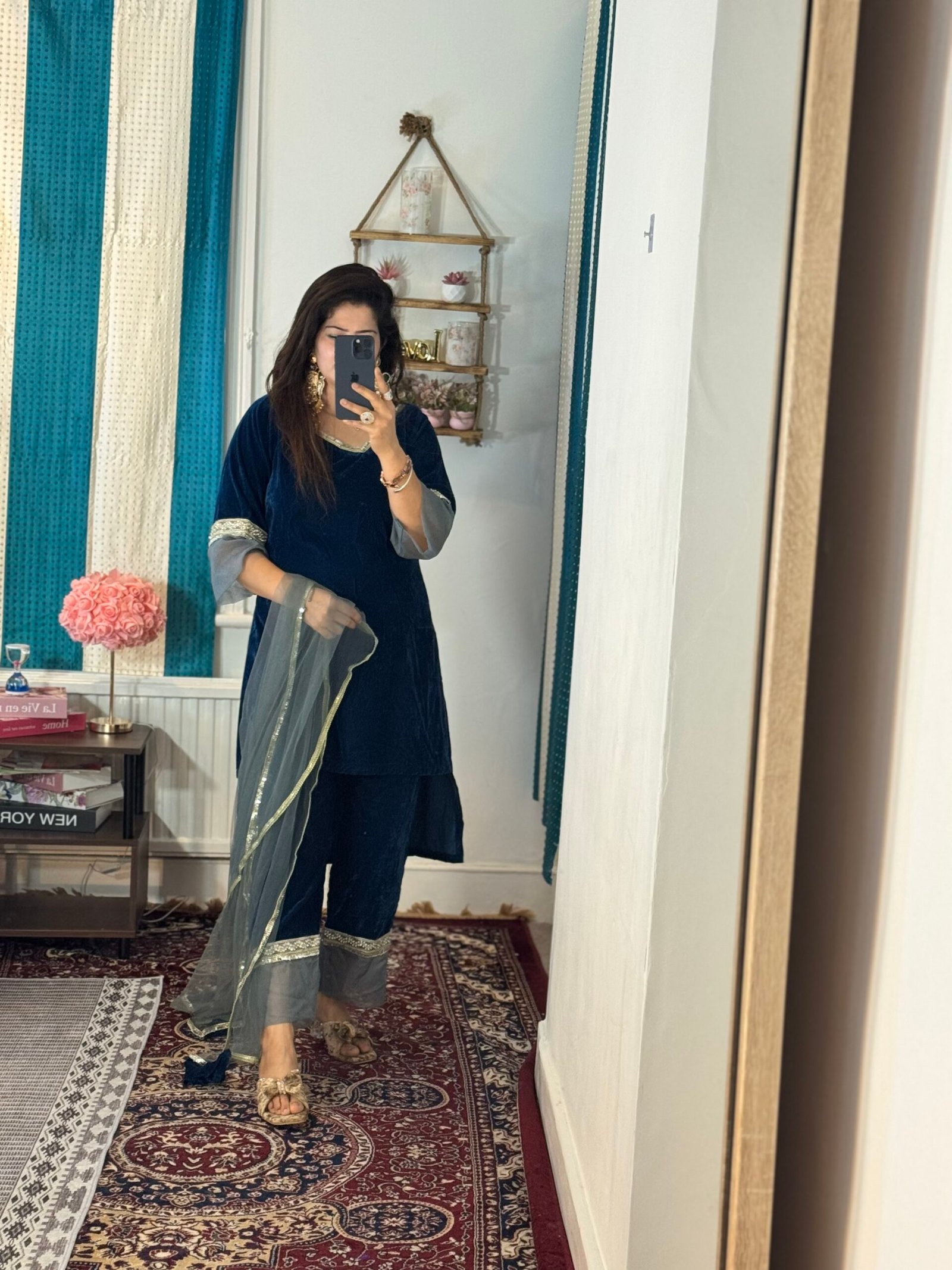 Velvet suit with organza